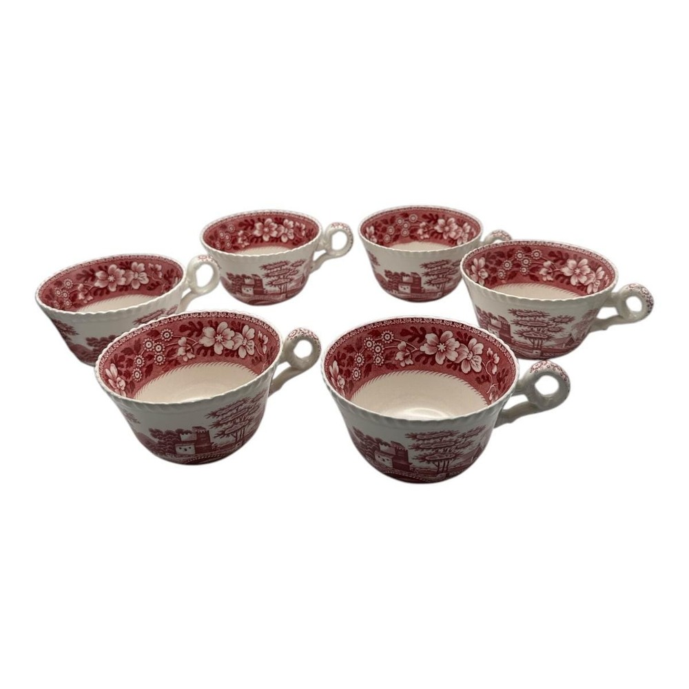 Vintage Copeland Spode Tower Pink Flat Cup Coffee Tea Set of 6 & Stand Old Stamp